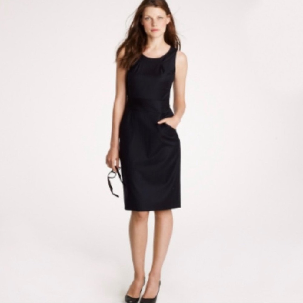 EUC J. Crew Emmaleigh Black Wool Lined Sheath Dress with Pockets Size 00